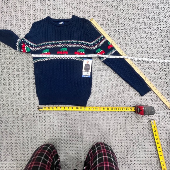NWT Lands End Kids Boys Sweater Large 10-12 Navy Christmas Tree Truck Holiday - Picture 10 of 12